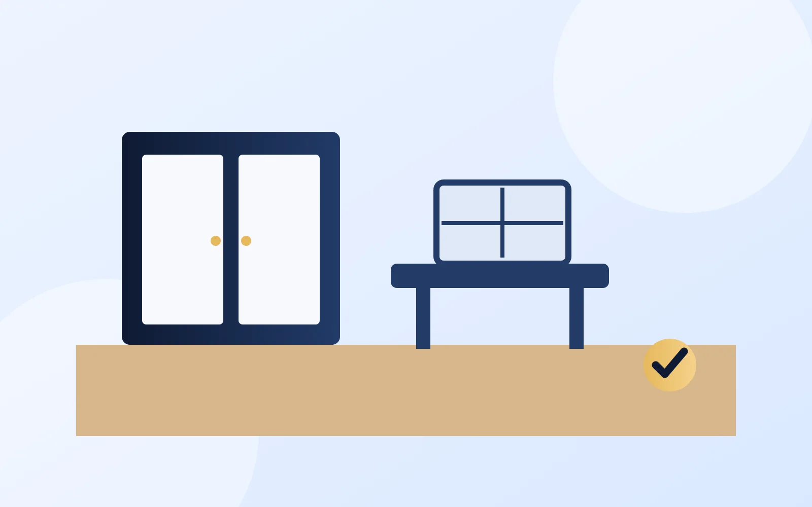 Illustration einer fachgerecht aufgebauten Schrank- und Regalkombination